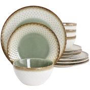 Gibson Elite Habit Hill 12 Piece Stonewarre Dinnerware Set in Green