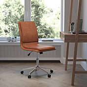 Flash Furniture Madigan Mid-Back Armless Swivel Task Office Chair with LeatherSoft and Adjustable Chrome Base, Cognac