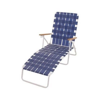 Rio Brands Web Chaise Lounge, High Back White Steel Frame & Blue Web for Pools and Beaches
