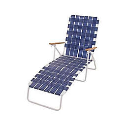 Rio Brands Web Chaise Lounge, High Back White Steel Frame & Blue Web for Pools and Beaches