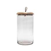 BIDK Home 6.25" Clear Cylindrical Glass Jar with Mango Wood