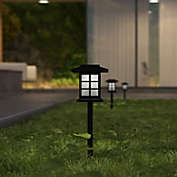 Merrick Lane Lantern Style All-Weather Outdoor LED Solar Lights, Black Solar Powered Lights for Pathway, Garden, & Yard - Set of 8