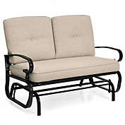 Costway 2 Seats Outdoor Swing Glider Chair with Comfortable Cushions-Beige