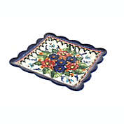 Blue Rose Polish Pottery 1610 Zaklady Small Square Dessert Plate