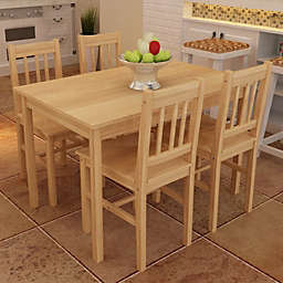 vidaXL Wooden Dining Table with 4 Chairs Natural
