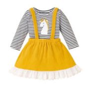 Kitcheniva Baby Girl Lace Strap Dress Striped Top+Blouse Skirts, ( L )