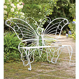 Plow & Hearth Weather-Resistant White Metal Butterfly Garden Bench