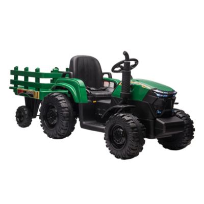 Aosom 12V Kids Ride On Tractor, Extra Large Kids Electric Battery Powered Car Toy with Back Trailer, Adjustable Speed, and LED Headlights, Green