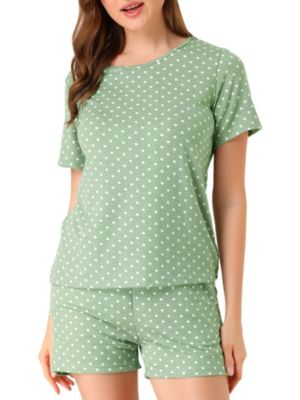 Allegra K Women&#39;s Short Sleepwear Cute Polka Dots Short Sleeve Pajama Sets M Green