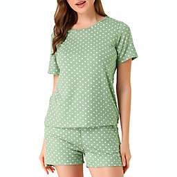 Allegra K Women's Short Sleepwear Cute Polka Dots Short Sleeve Pajama Sets M Green