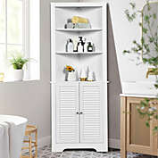 Slickblue Free Standing Tall Bathroom Corner Storage Cabinet with 3 Shelves-White