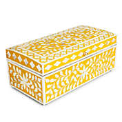 GAURI KOHLI Jodhpur Mother of Pearl Decorative Box - Mustard, 16"