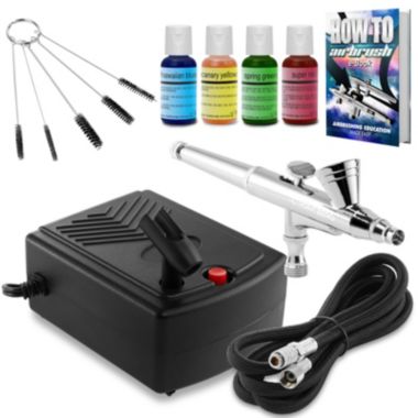 PointZero Airbrush Cake Decorating Kit - Professional Airbrush, Portable Compressor Bundle with 4 Chefmaster Colors. View a larger version of this product image.