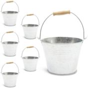 Juvale Galvanized Metal Buckets with Wooden Handles for Decoration (4.5 in, 6 Pack)