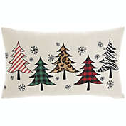 Mina Victory 5 Xmas Trees 12" x 21" Multicolor Indoor Holiday Christmas Throw Pillow