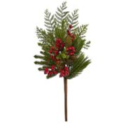 Nearly Natural Modern 26" Mixed Pine, Pinecone and Berry Artificial Plant - Set of 3