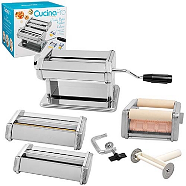 CucinaPro Pasta Maker Deluxe Set 5 Piece Steel Machine with Spaghetti  Fettuccini Roller, Angel Hair, Ravioli Noodle, Lasagnette Cutter  Attachments, Includes Hand Crank, Counter Top Clamp & Cleaning Brush | Bed  Bath