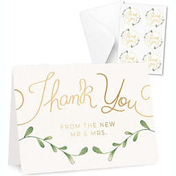 Rileys & Co Thank You Wedding Cards with Envelopes & Stickers, 100 Bulk Pack, Gold Foil, Mr and Mrs Thank You Notes Bulk Cards,   Thank You From the New Mr & Mrs. (Gold)