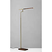 HomeRoots Lighting Thin Silhouette Adjustable LED Floor Lamp with Walnut Wood Finish and Antique Brass Accents