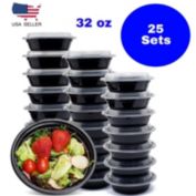 Kitcheniva 32 Oz Plastic 7.25" Round Meal Prep Food 25 Containers with 25 Lids
