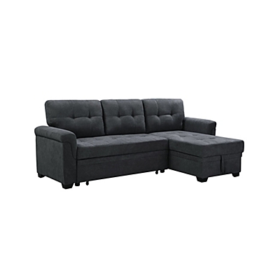Contemporary Home Living 86" Gray Reversible Sectional Sleeper Sofa Chaise with Storage. View a larger version of this product image.