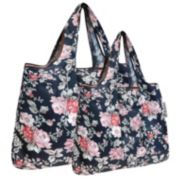 Wrapables Large & Small Foldable Tote Nylon Reusable Grocery Bags, Set of 2, Rose Vines