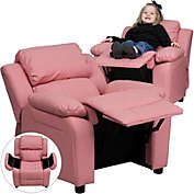 Flash Furniture Deluxe Padded Contemporary Pink Vinyl Kids Recliner With Storage Arms - Pink Vinyl