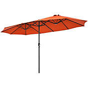 Costway-CA 15 Feet Patio Double-Sided Umbrella with Hand-Crank System-Orange