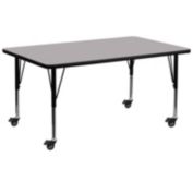 Flash Furniture Wren Mobile 30''W x 72''L Rectangular Grey Thermal Laminate Activity Table - Height Adjustable Short Legs