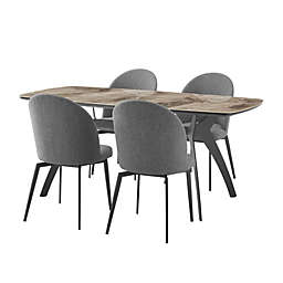 Armen Living Andes and Sunny Gray Fabric 5 Piece Rectangular Dining Set