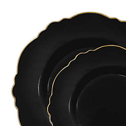 Smarty Had A Party Black with Gold Rim Round Blossom Disposable Plastic Dinnerware Value Set (120 Dinner Plates + 120 Salad Plates)