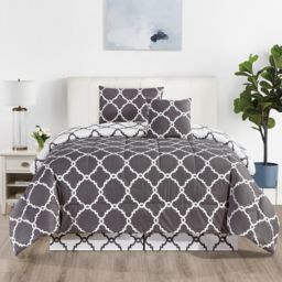 Lux Decor Collection 4 Piece Geometric Twin Comforter Set - Polyester Filling Reversible Washable Comforter Set (Quatrefoil Grey)