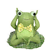 Northlight 7.5" Green, Yellow and White Decorative Sitting Frog Spring Table Top Decoration