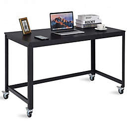 Costway Wood Top Metal Frame Rolling Computer Desk Laptop Table-Black