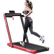 Costway-CA 2-in-1 Electric Motorized Health and Fitness Folding Treadmill with Dual Display and Speaker-Red