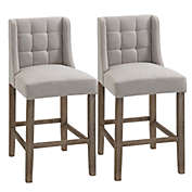 HOMCOM Tufted Counter Height Bar Stools Set of 2, Upholstered Bar Chairs, 26.5" Seat Height  with Wood Legs for Kitchen, Dining Room, Beige