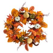 Nearly Natural 24"D Autumn Pumpkin, Gourd and Berries in Assorted Colors Artificial Fall Wreath
