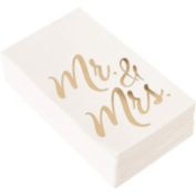 Blue Panda 50 Pack Disposable Mr and Mrs Dinner Napkins for Wedding Reception, Gold Foil Lettering for Anniversary Party Supplies (White, 4 x 8 In)