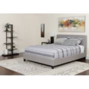 Emma and Oliver Queen Three Button Tufted Platform Bed/Memory Foam Mattress-Light Gray Fabric