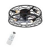 Stock Preferred 3-Speeds Adjustable Enclosed Ceiling Fan Light in 18" Black Caged