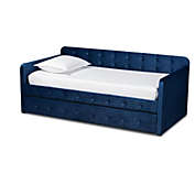 Wholesale Interiors Jona Modern And Contemporary Transitional Navy Blue Velvet Fabric Upholstered And Button Tufted Twin Size Daybed With Trundle - Navy Blue