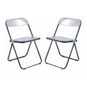 LeisureMod Lawrence Acrylic Folding Chair With Black Metal Frame, Set of 2 - Black