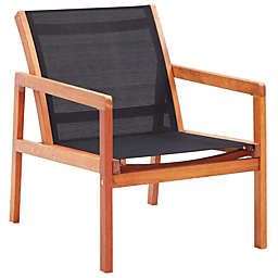vidaXL Patio Lounge Chair Black Solid Eucalyptus Wood and Textilene