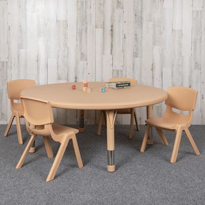 Flash Furniture 45&quot; Round Natural Plastic Height Adjustable Activity Table Set with 4 Chairs