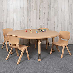 Flash Furniture 45" Round Natural Plastic Height Adjustable Activity Table Set with 4 Chairs