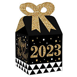 Big Dot of Happiness New Year's Eve - Gold - Square Favor Gift Boxes - 2023 New Years Eve Party Bow Boxes - Set of 12