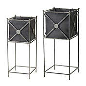 Contemporary Home Living Set of 2 Square Metal Planter with Plant Stand 32"