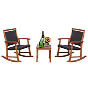 Costway-CA 3 Pieces Acacia Wood Patio Rocking Chair Set with Side Table