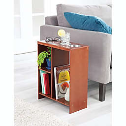 KOVOT Slim End Table with Metal Cup Holders and Storage Book Shelf   21