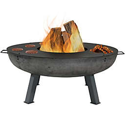 Sunnydaze Outdoor Camping or Backyard Large Round Cast Iron Fire Pit with Cooking Ledge - 40
